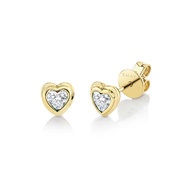 Silver stud earrings for women -MINI ME DIAMOND BEZEL HEART STUDS