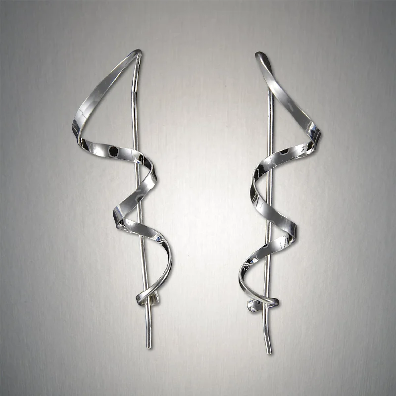 Silver earrings for women -2045 - Minimalist Threader - Corkscrew