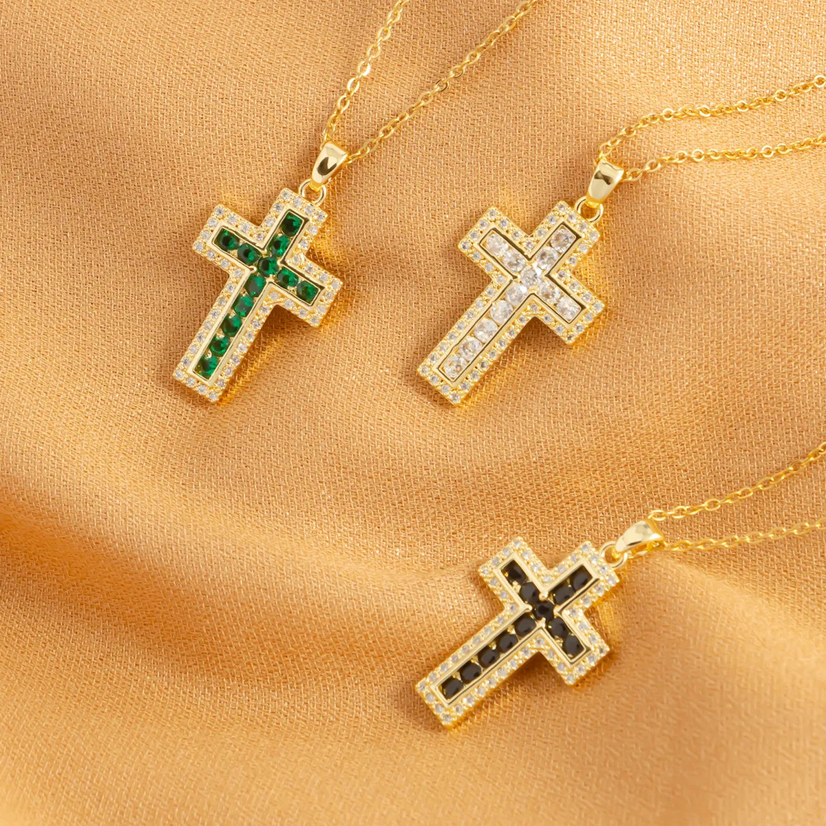 Multi-strand necklaces for women -Hip-hop Cross Titanium Steel Inlay Zircon 18k Gold Plated Pendant Necklace