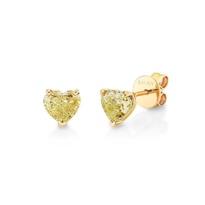 Bohemian earrings for women -YELLOW DIAMOND HEART STUDS