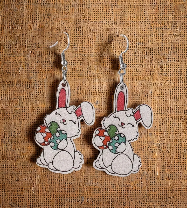 Custom earrings for women -Adorable Easter Bunny Wood Earrings