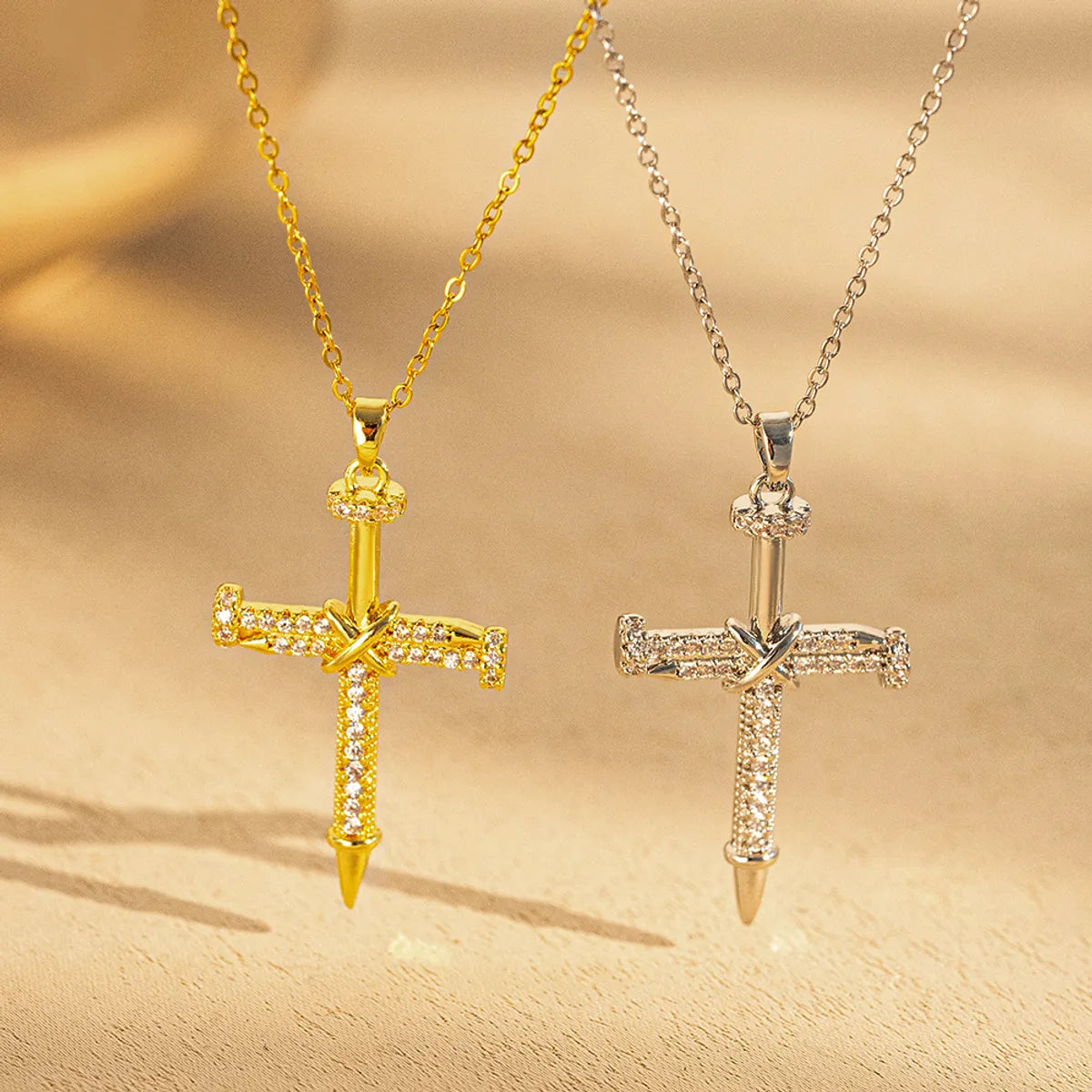 Diamond necklaces for special occasions for women -Titanium Steel 18K Gold Plated IG Style Simple Style Cross Inlay Zircon Pendant Necklace