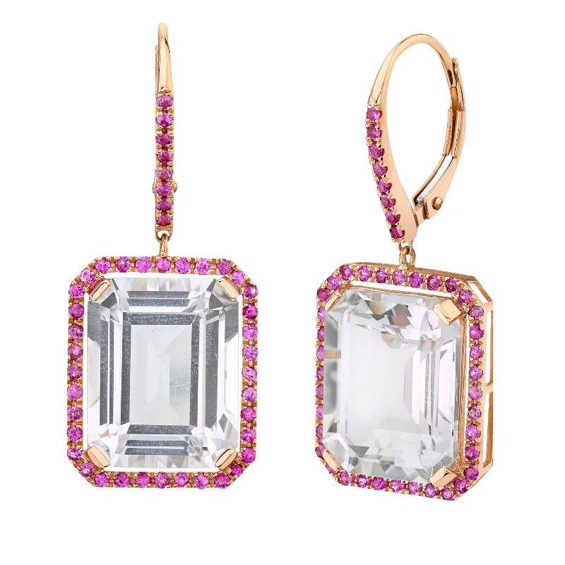 Vintage earrings for women -PINK SAPPHIRE & WHITE TOPAZ PORTRAIT EARRINGS