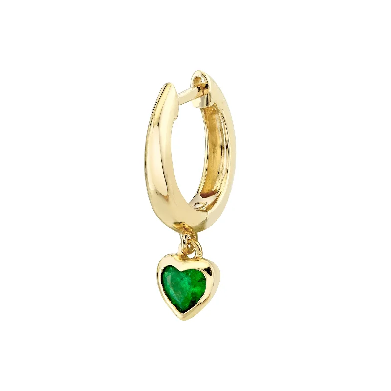 Sleek earrings for women -SINGLE EMERALD HEART DROP HUGGIE