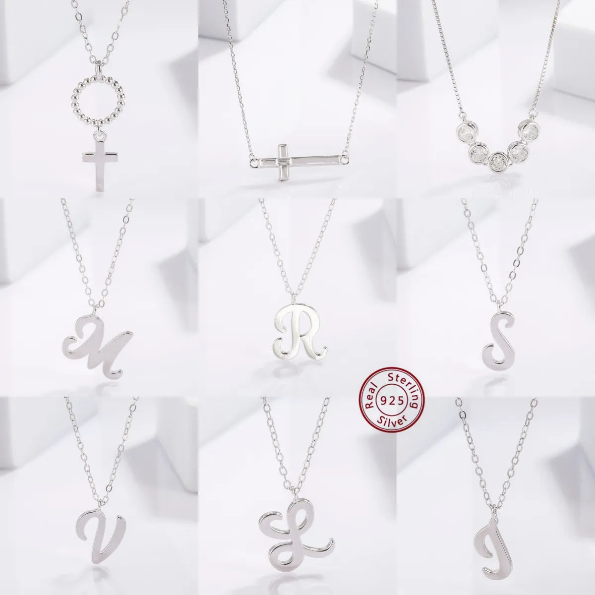 Silver necklaces for women -Simple Style Commute Cross Letter Sterling Silver Plating Inlay Zircon White Gold Plated Pendant Necklace