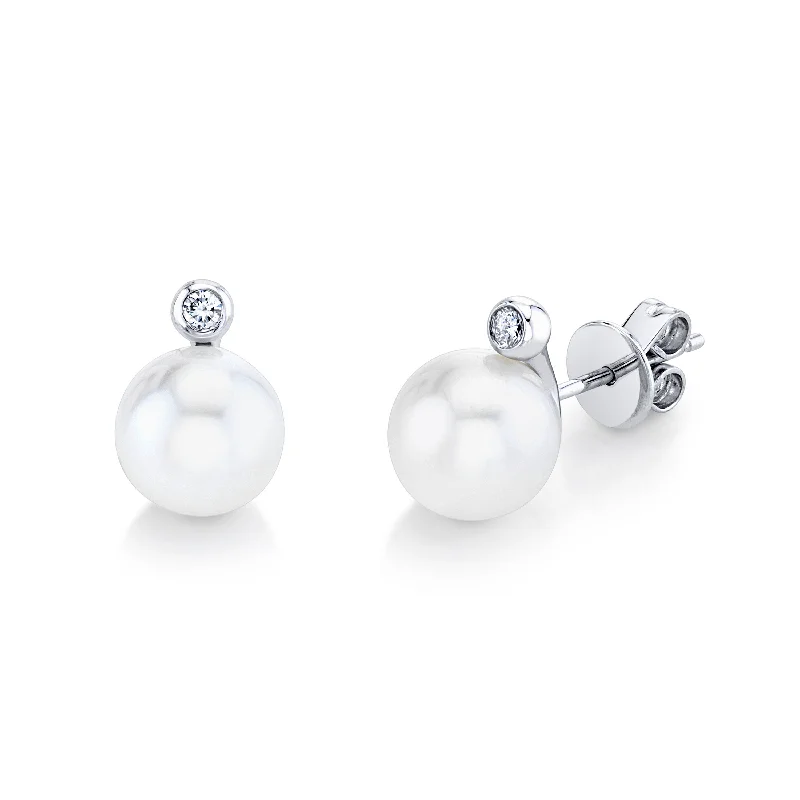 Statement gemstone earrings for women -PEARL & DIAMOND ORB STUDS