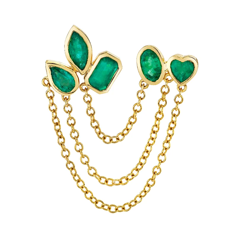 Round earrings for women -EMERALD MIXED DUO CHAIN LINK STUD