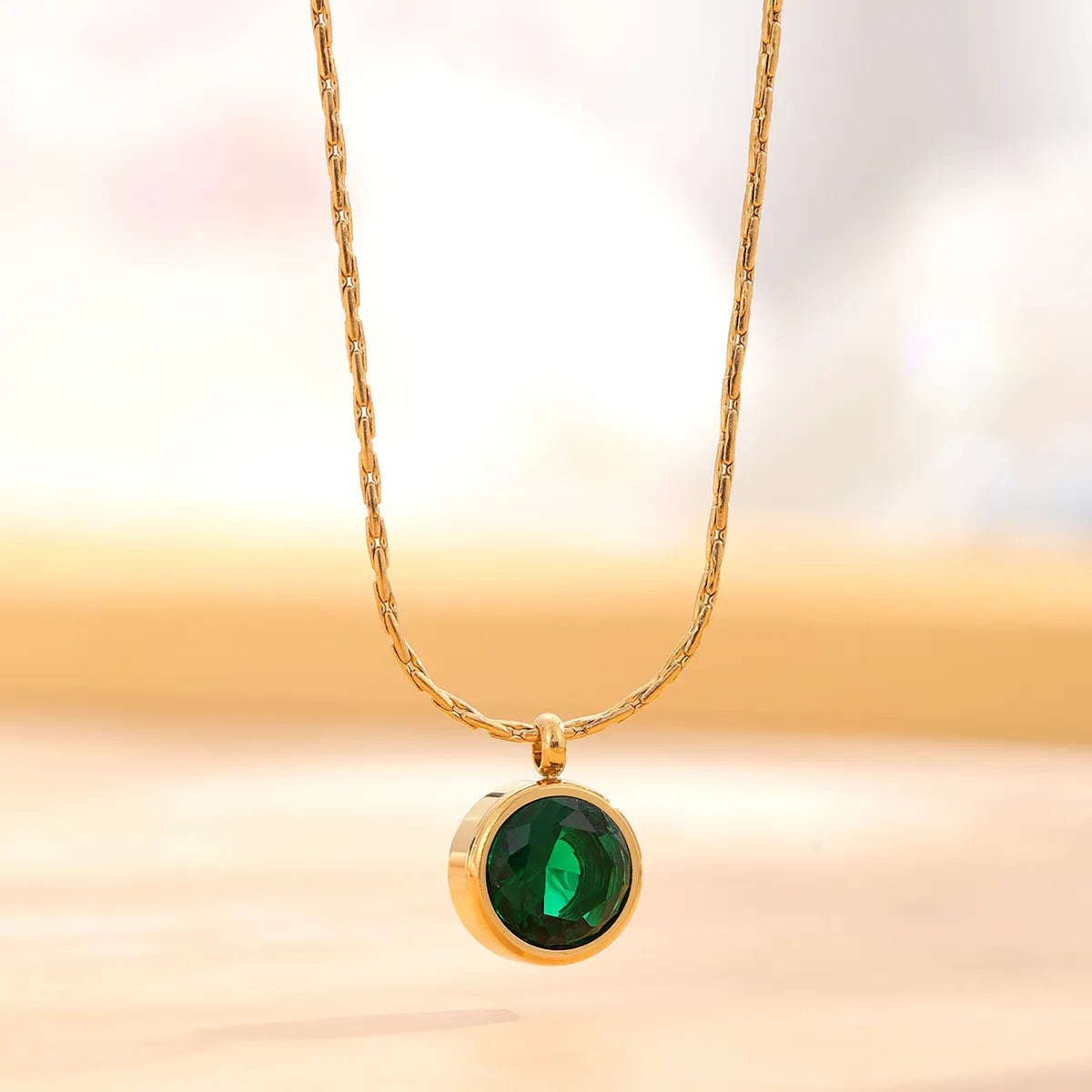 Bohemian necklaces for women -Elegant Retro Round Square Titanium Steel Plating Inlay Zircon Gold Plated Pendant Necklace