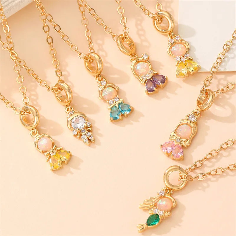 Simple gold chain necklaces for women -Wholesale Cute Sweet Human Mermaid Copper Inlay Zircon Pendant Necklace