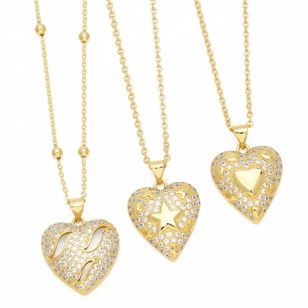 Luxury necklaces for women -Elegant Streetwear Heart Shape Copper 18k Gold Plated Zircon Pendant Necklace In Bulk