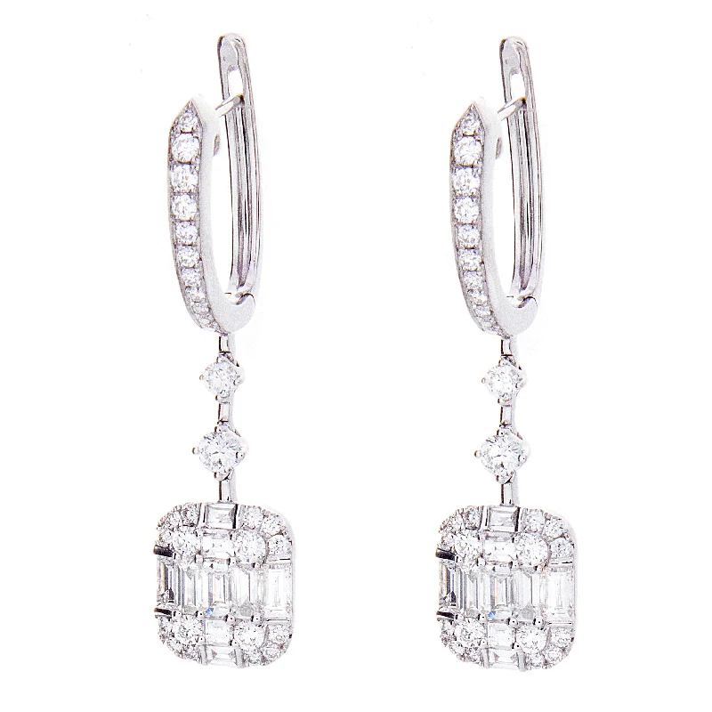 Art deco earrings for women -Baguette & Round Diamond Drop Earrings