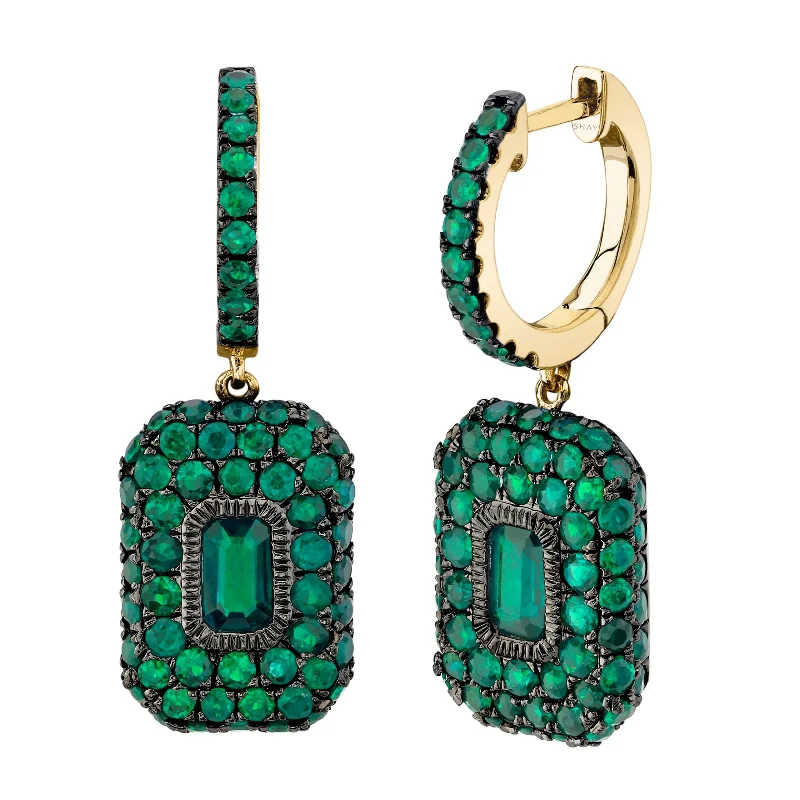 Wedding earrings for women -READY TO SHIP EMERALD PAVE BAGUETTE DROP EARRINGS