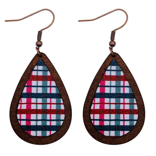 Gold dangle earrings for women -Beautiful Vintage Plaid Christmas Earrings