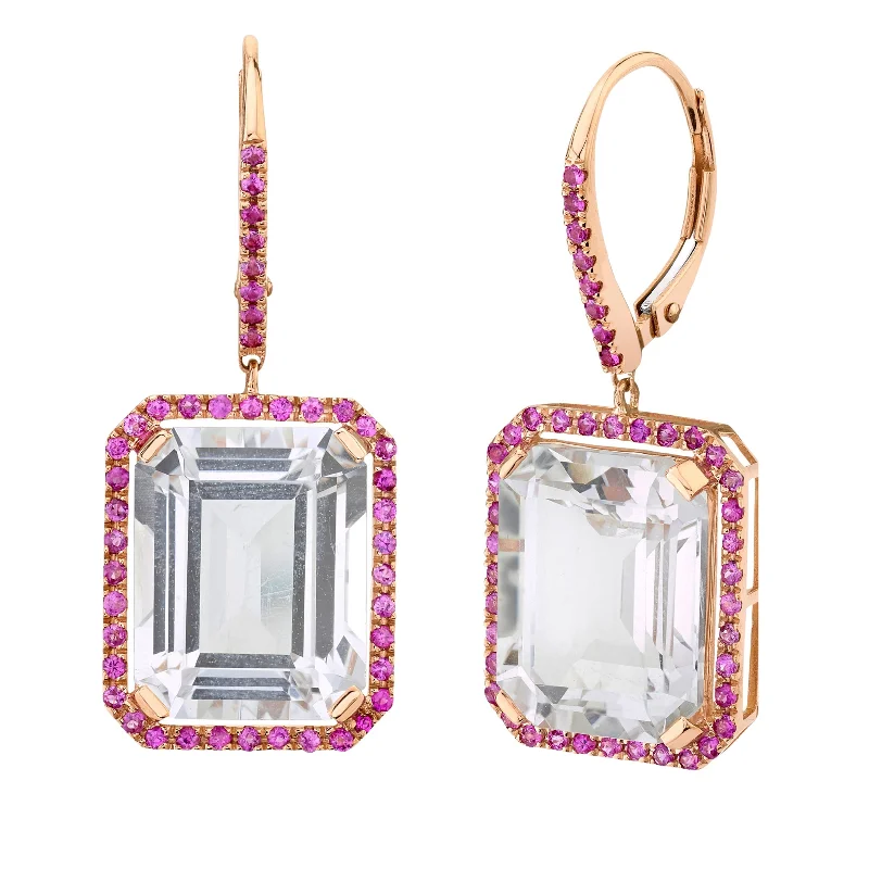 Chunky earrings for women -READY TO SHIP PINK SAPPHIRE & WHITE TOPAZ PORTRAIT EARRINGS