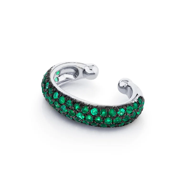 Statement gemstone earrings for women -EMERALD JUMBO PAVE EAR CUFF