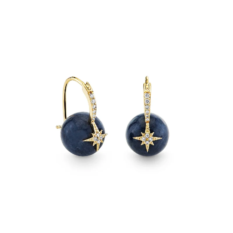 Double hoop earrings for women -Gold & Diamond Starburst Sapphire Earrings