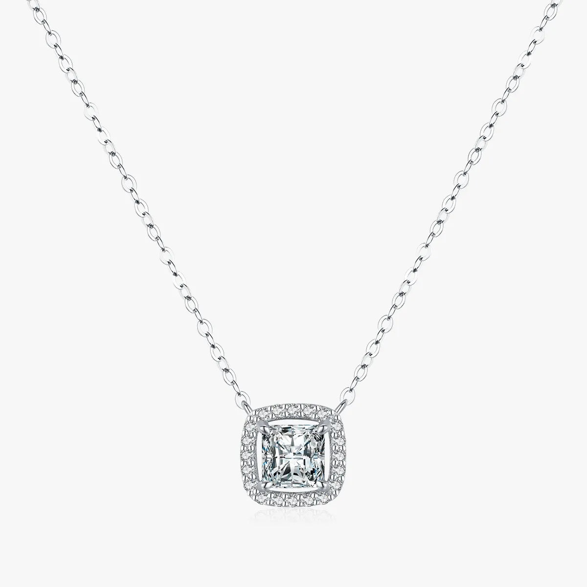 Stylish necklaces for women -Simple Style Square Sterling Silver Plating Inlay Zircon Rhodium Plated Pendant Necklace