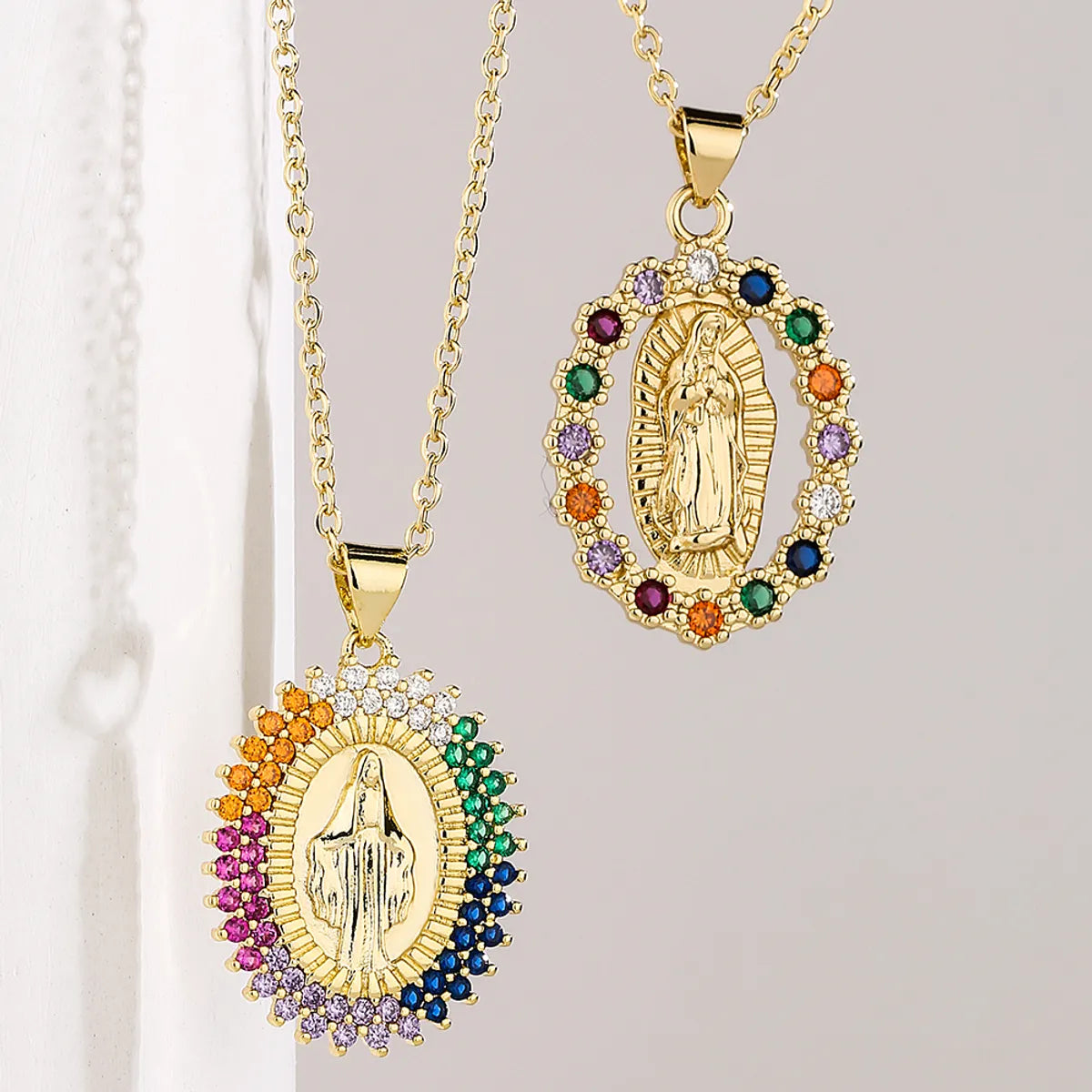 Two-tone necklaces for women -Fashion Virgin Mary Copper 18k Gold Plated Zircon Pendant Necklace In Bulk