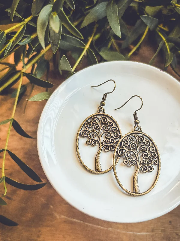 Oval earrings for women -Beautiful Bronze Swirling Tree Earrings