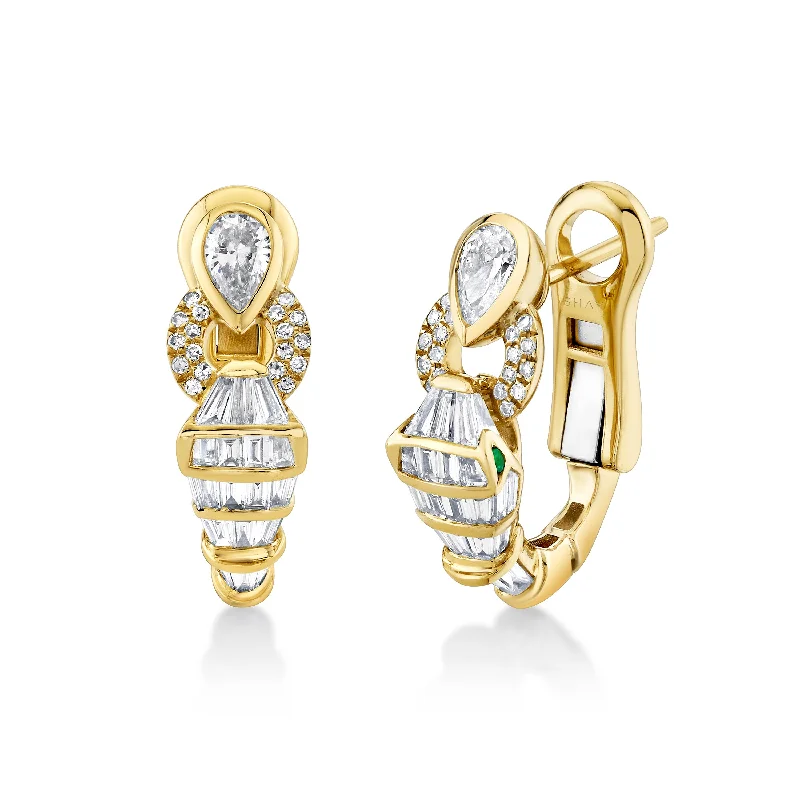 Double drop earrings for women -READY TO SHIP DIAMOND SERPENTINE HUGGIES