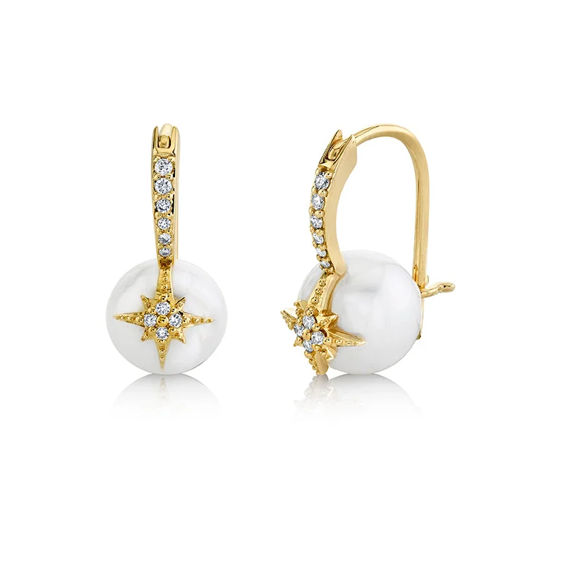 Silver earrings for women -Gold & Diamond Starburst Pearl Bead Earrings