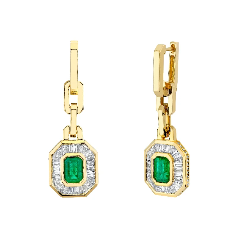 Fashion earrings for women -READY TO SHIP EMERALD & DIAMOND HALO MINI DECO EARRINGS