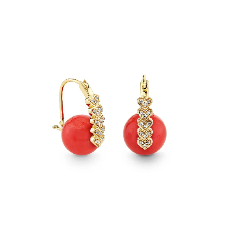 Rose gold earrings for women -Gold & Diamond Heart Coral Earrings