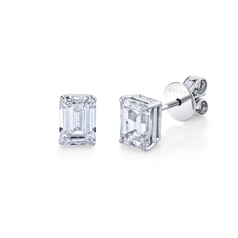 Silver and gold earrings for women -READY TO SHIP DIAMOND EMERALD CUT STUDS, 2CTS