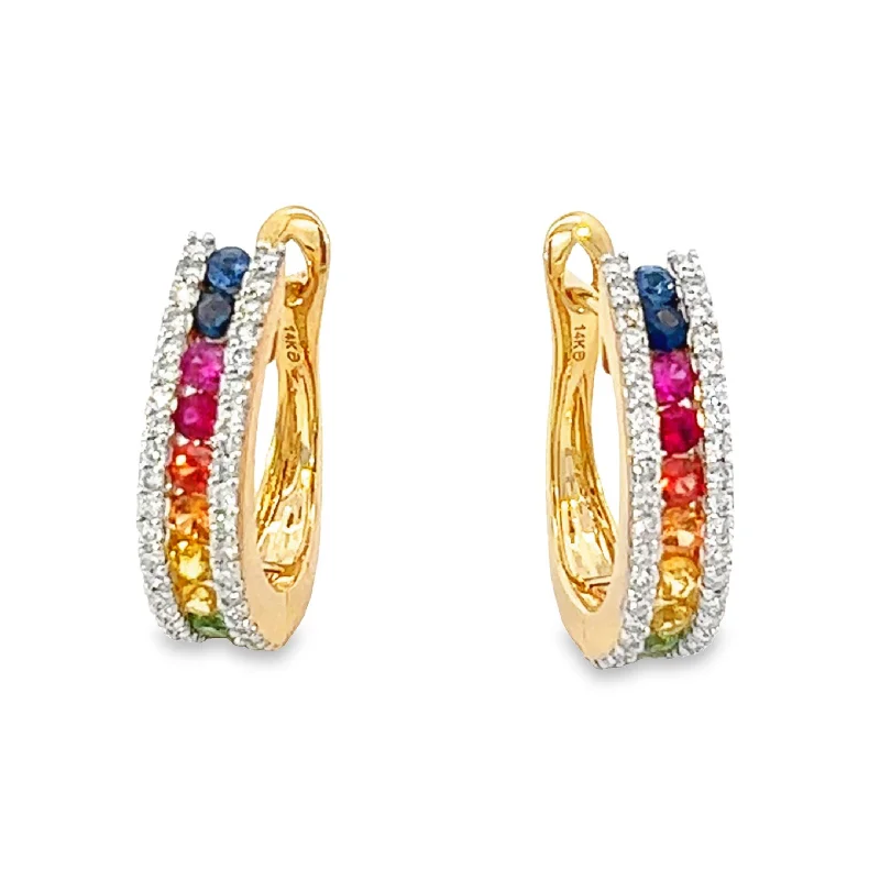 Heart-shaped earrings for women -Rainbow Sapphire and Diamonds Earrings