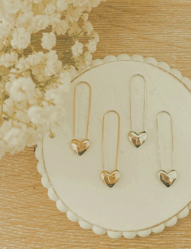 Clip-on earrings for women -Beautiful Gold or Silver Heart Drop Earrings