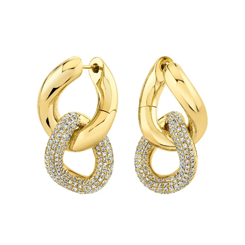 Bohemian earrings for women -DIAMOND DOUBLE PAVE GOLD LINK EARRINGS