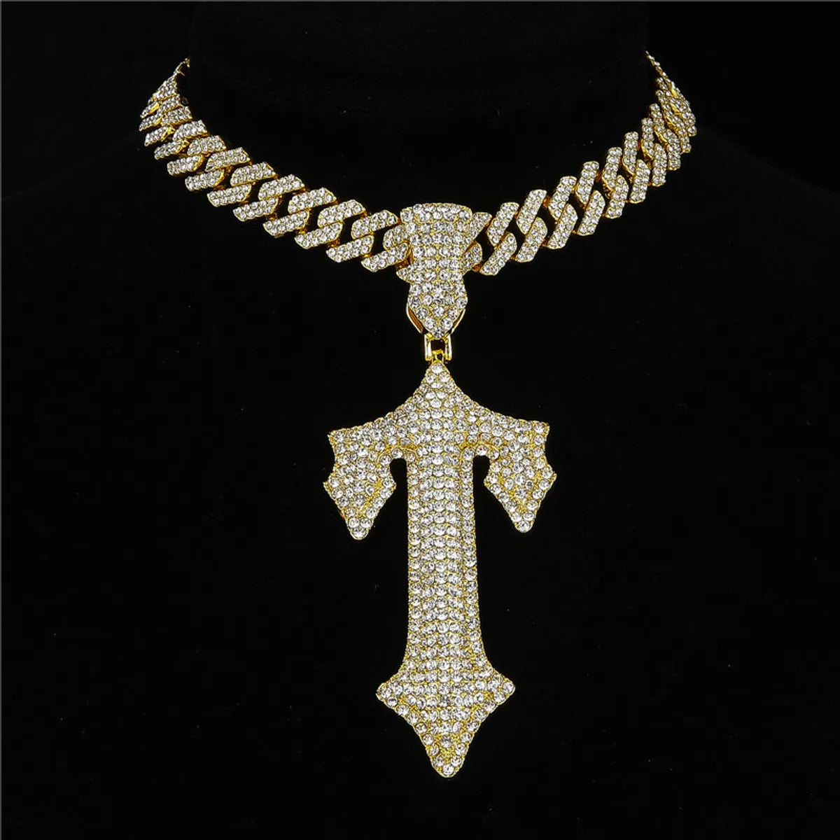 Engraved necklaces for women -Hip-hop Cross Lock Rhinestones Stainless Steel Alloy Wholesale Pendant Necklace