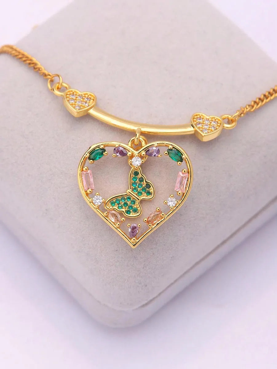 Bold necklaces for women -Ig Style Retro Heart Shape Stainless Steel Brass Plating Inlay Artificial Gemstones 18k Gold Plated Charms Pendant Necklace