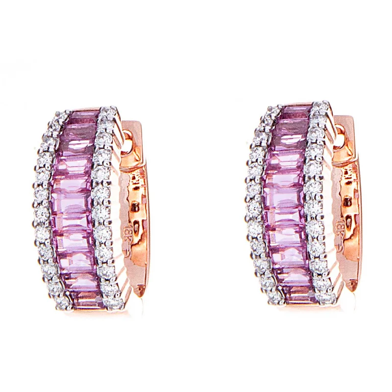 Elegant hoop earrings for women -Pink Sapphire Earrings