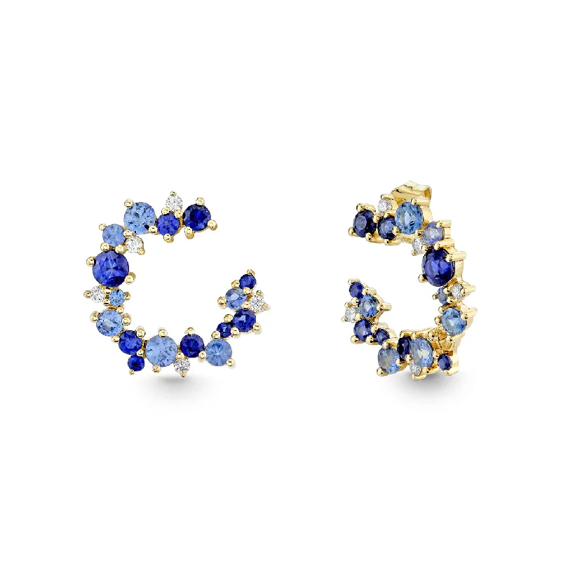 Luxury earrings for women -Gold & Diamond Sapphire Wrap Hoop Earrings