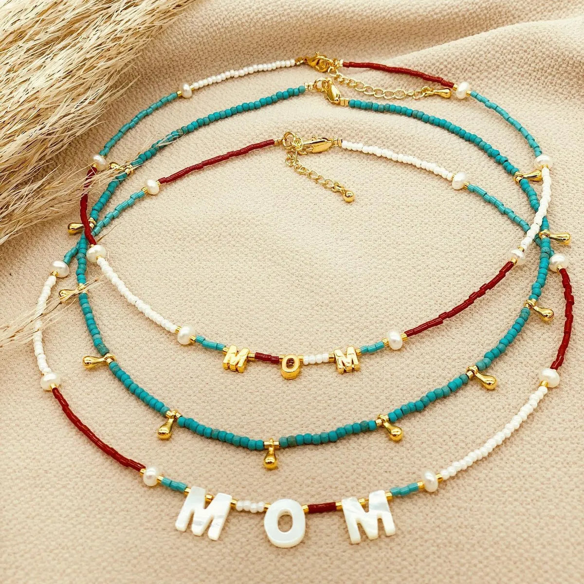 Unique design necklaces for women -Mama Simple Style Letter Beaded Knitting Pearl Plating 18k Gold Plated Mother's Day Women's Necklace