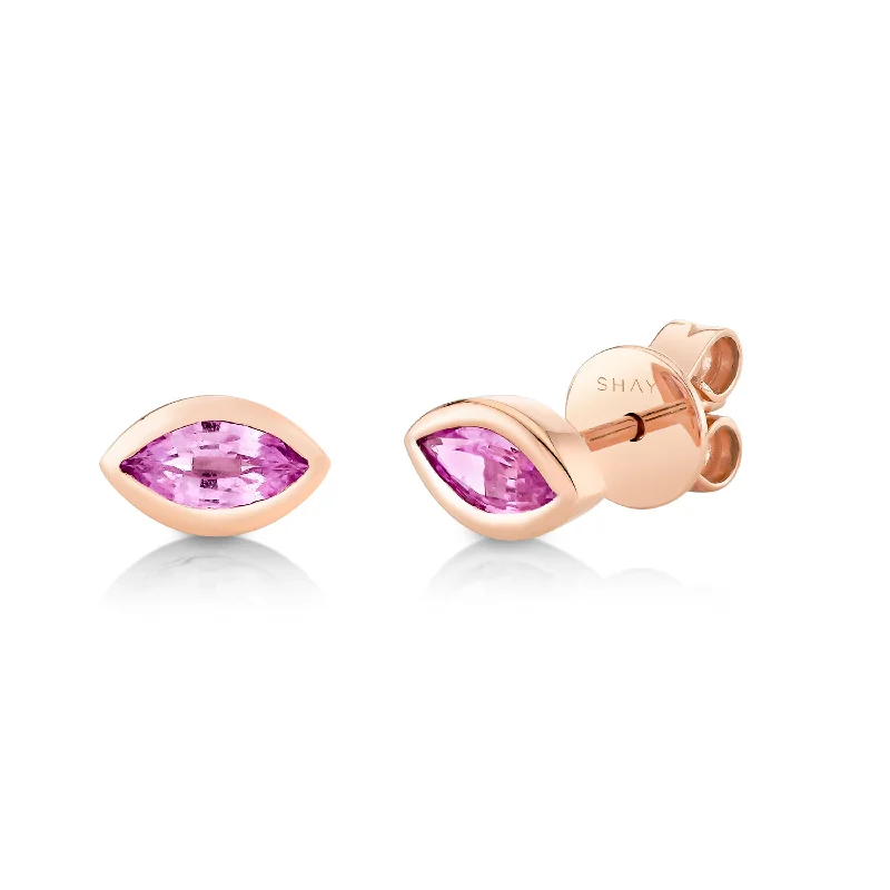 Vintage earrings for women -READY TO SHIP PINK SAPPHIRE MARQUISE BEZEL STUDS