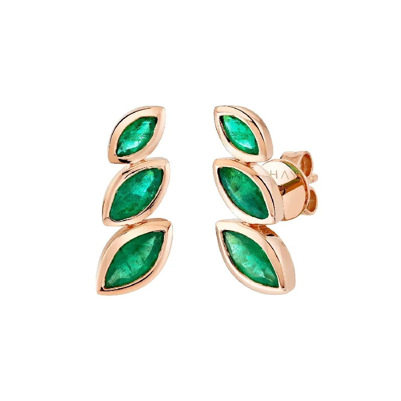 Silver crystal earrings for women -EMERALD STACKED MARQUISE EAR STUDS