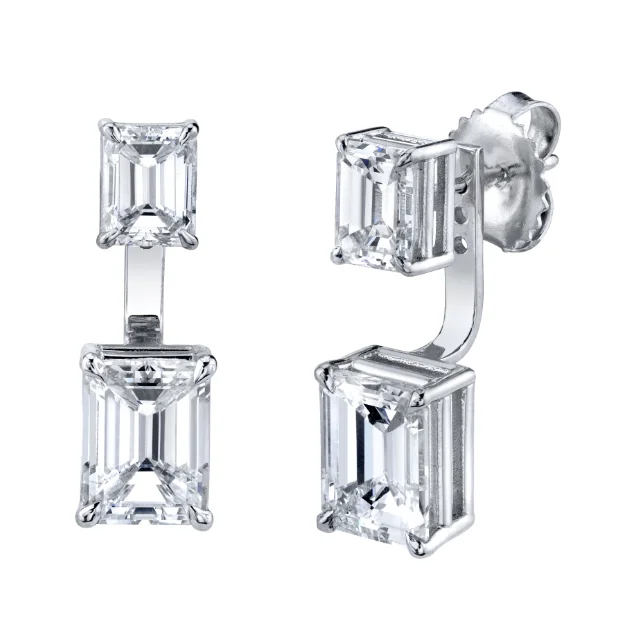 Elegant hoop earrings for women -READY TO SHIP DOUBLE EMERALD CUT EAR JACKET