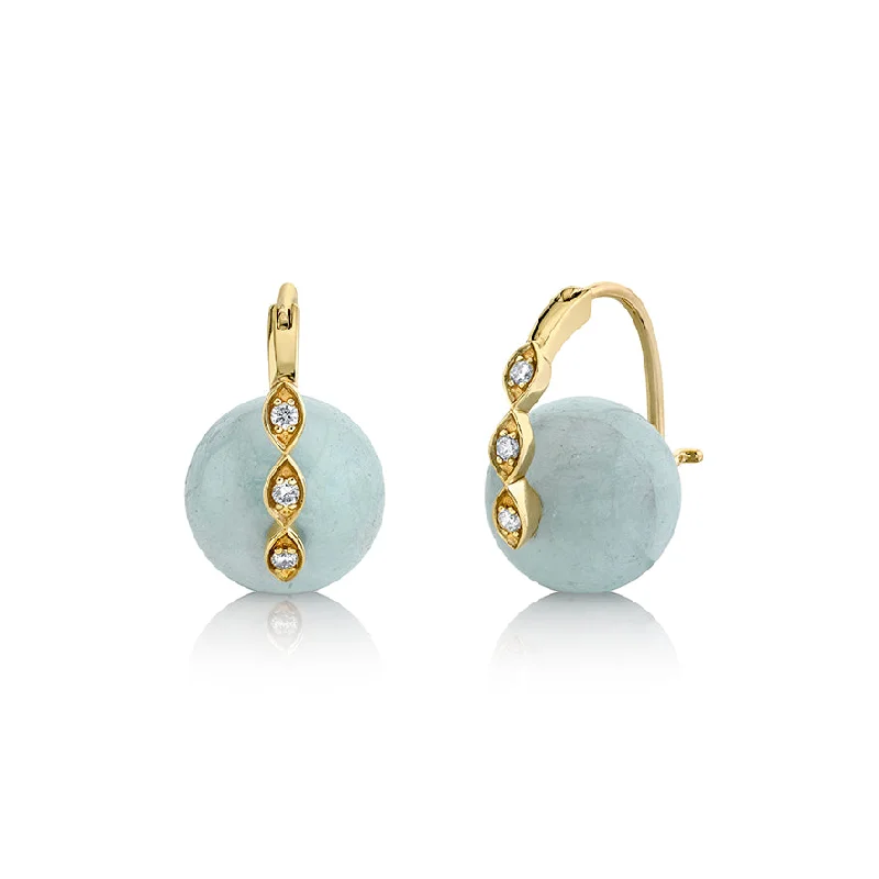 Designer earrings for women -Gold & Diamond Marquise Eye Aquamarine Earrings