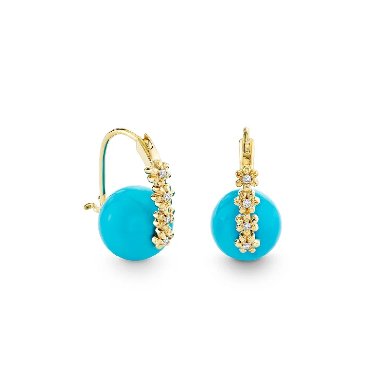 Clip-on earrings for women -Gold & Diamond Tiny Daisy Turquoise Earrings