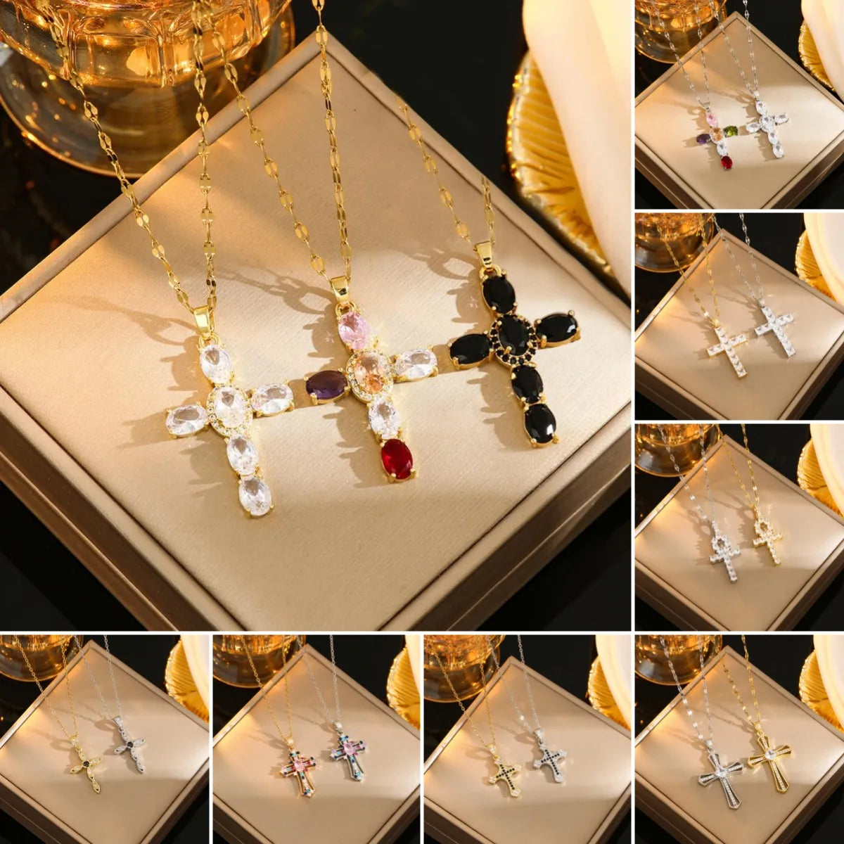 Pendant necklaces for women -Stainless Steel Gold Plated Silver Plated Casual Commute Cross Inlay Zircon Pendant Necklace