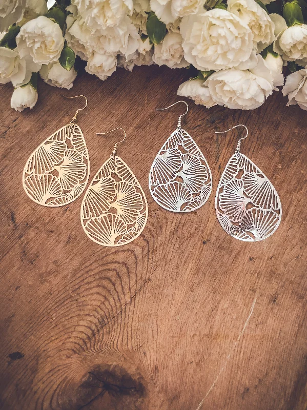 Adjustable earrings for women -Beautiful Gold or Silver Floral Cut Out Earrings