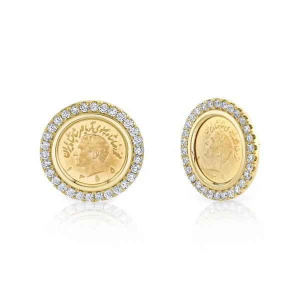 Wedding stud earrings for women -READY TO SHIP DIAMOND BRIM COIN EARRINGS