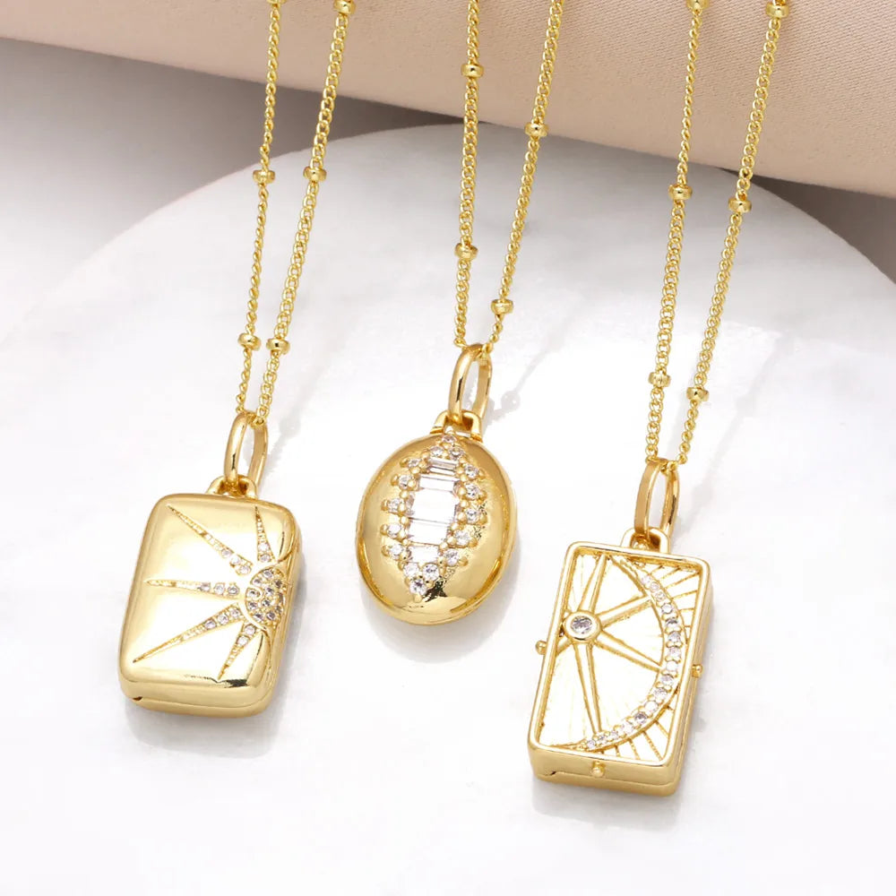 Romantic necklaces for women -201 Stainless Steel Copper 18K Gold Plated Inlay Sun Shell Zircon Pendant Necklace