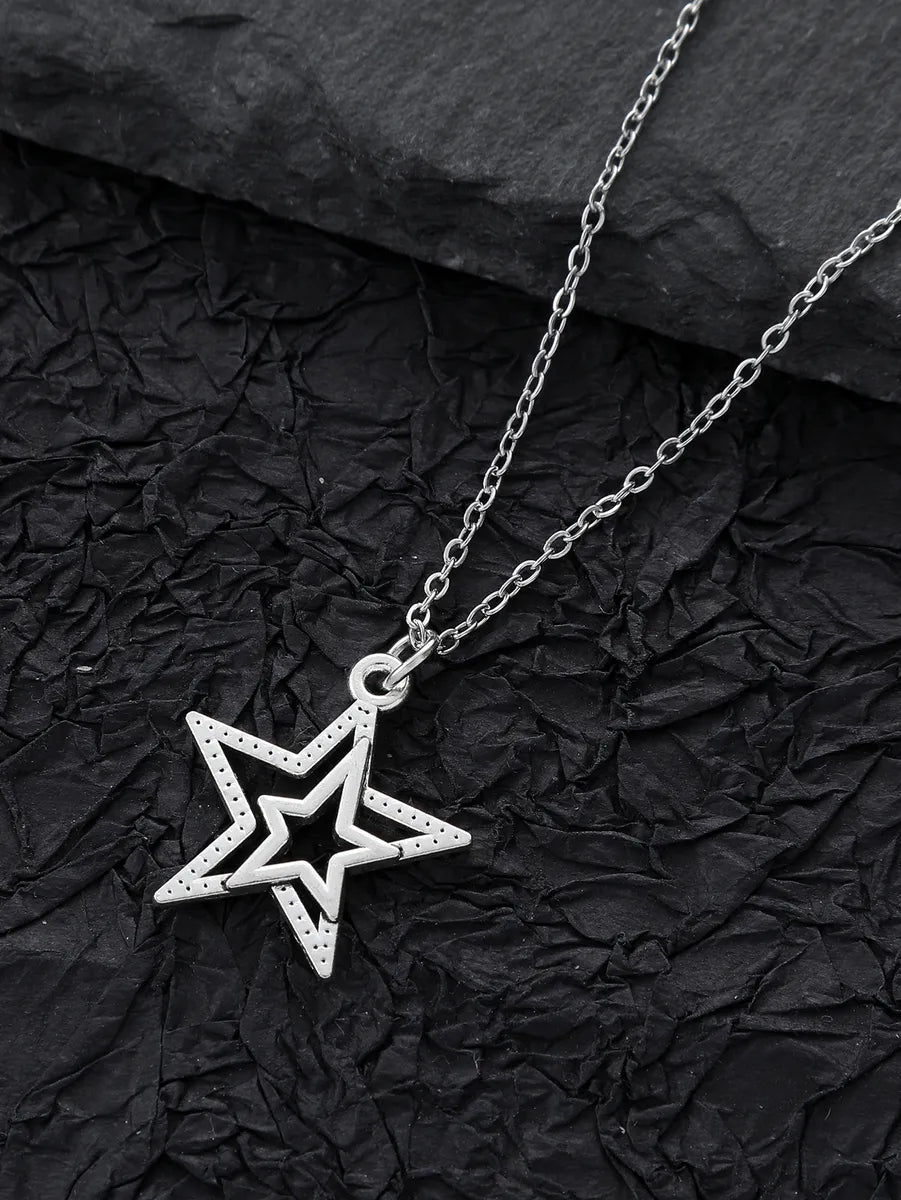 Gold pendant necklaces for women -Stainless Steel Steel Simple Style Star Stamping Layered Pendant Necklace