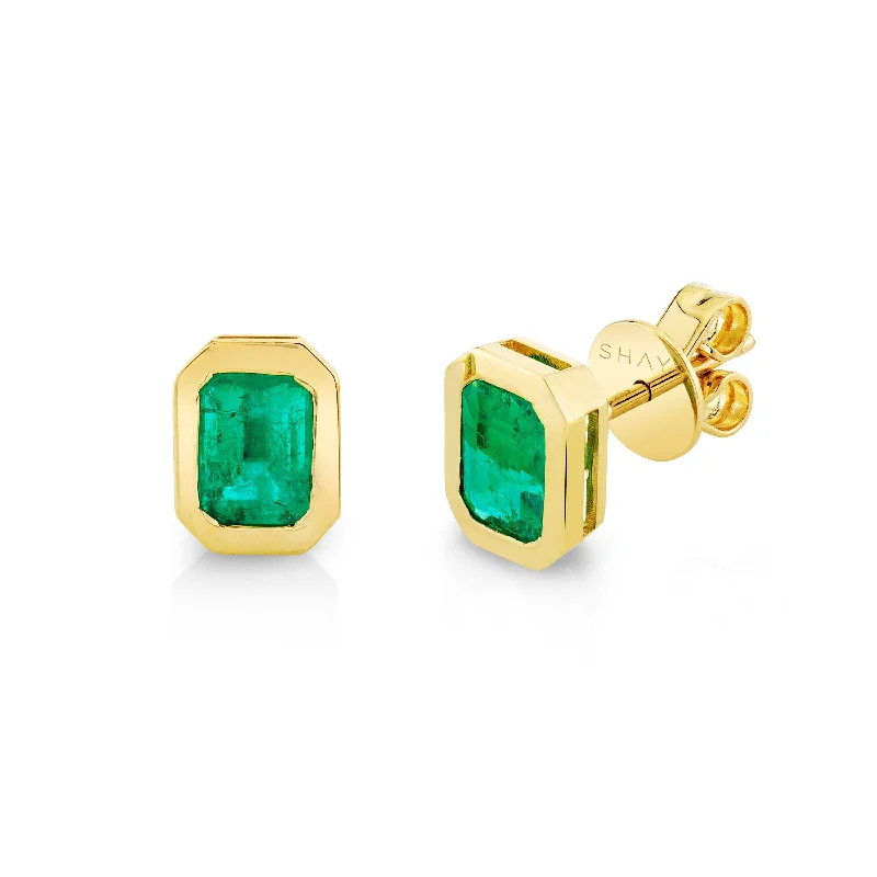 Gemstone stud earrings for women -READY TO SHIP EMERALD BEZEL SET STUDS