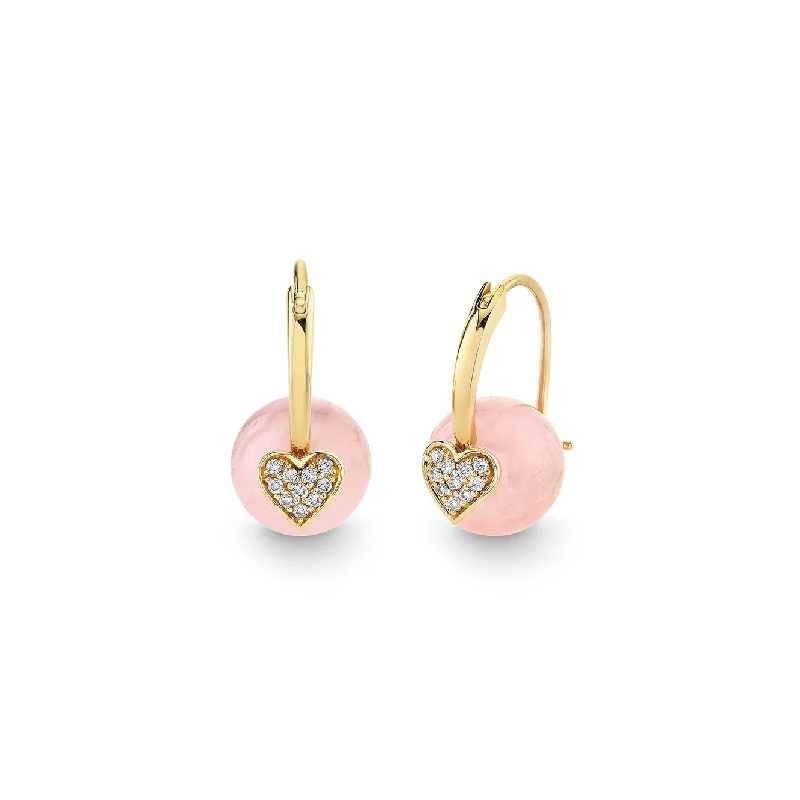 Dangle earrings for women -Gold & Diamond Heart Morganite Earrings