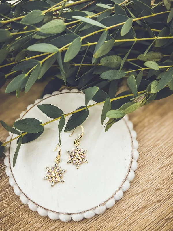 Flower earrings for women -Beautiful Gold and Crystal Snowflake Earrings