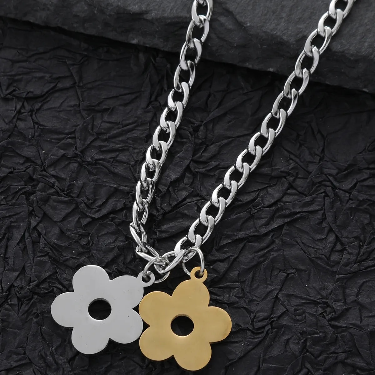 Double-strand necklaces for women -Stainless Steel Cute Hip-Hop Luxurious Flower Pendant Necklace